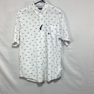 NWT Chaps XL White Shirt with Black sharks printed all over